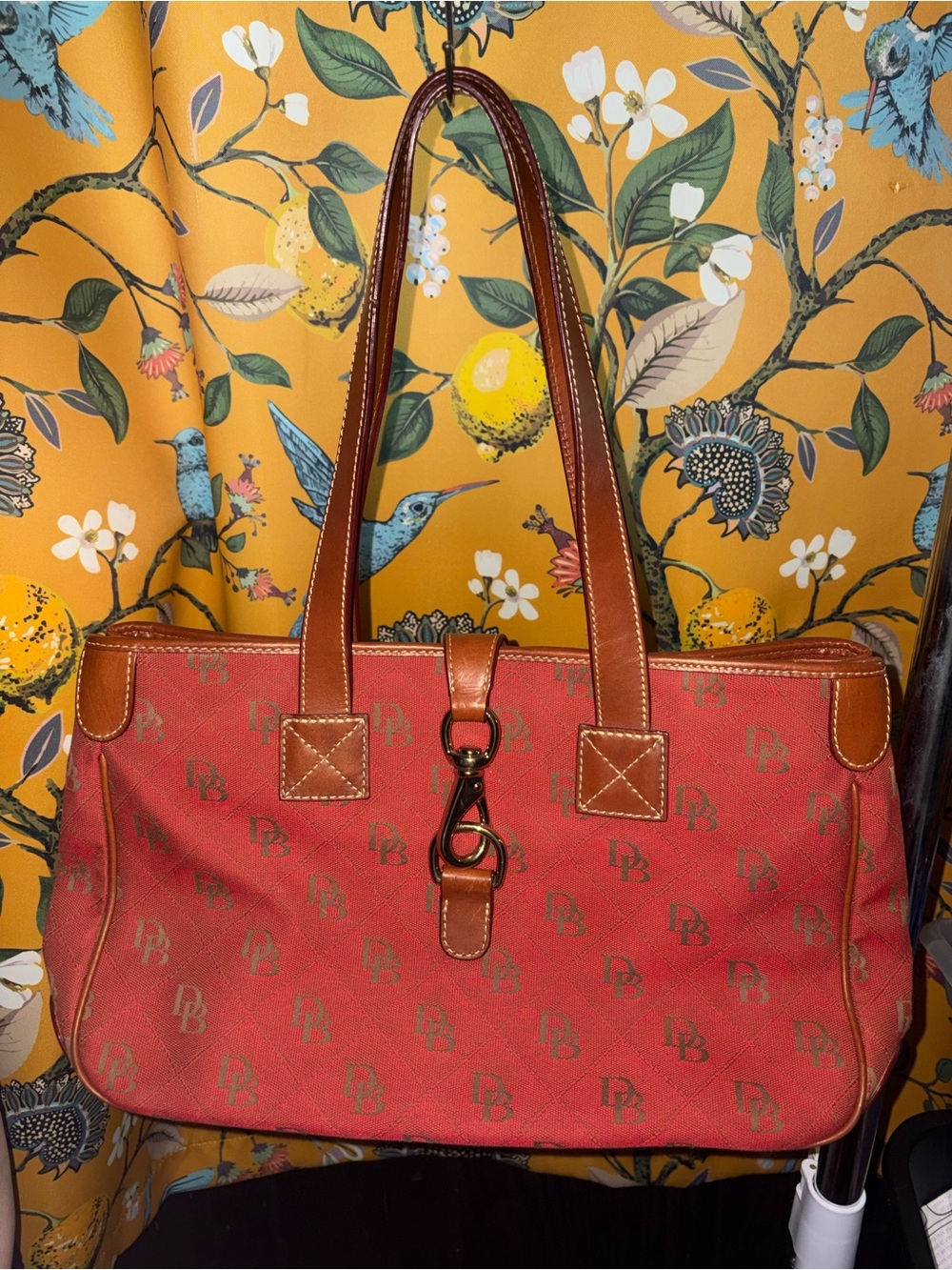 Dooney and Bourke Red and Brown jacquard signature shoulder bag